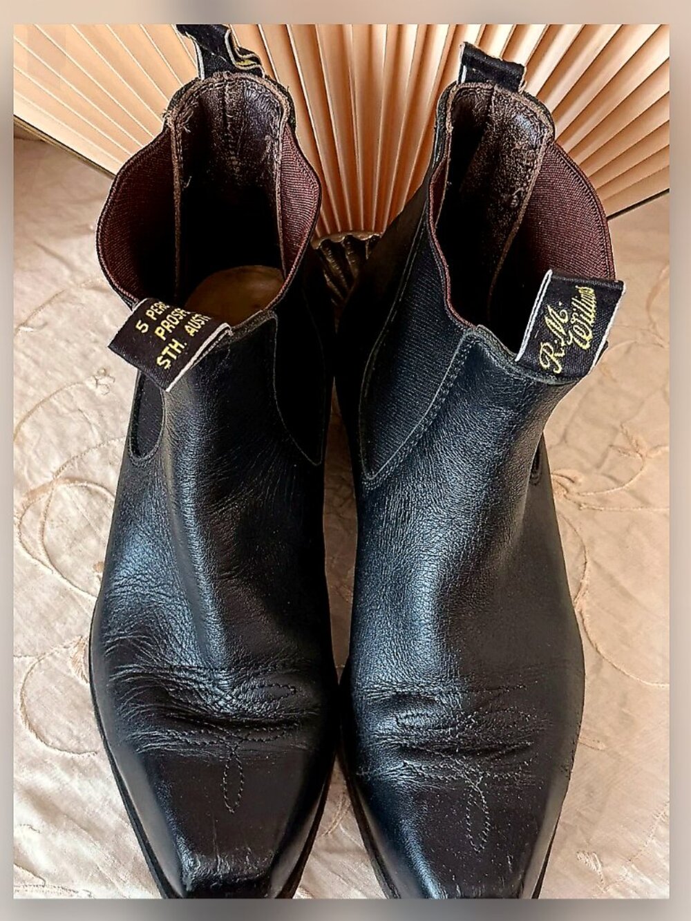 R.M. Williams The Sante Fe Black Leather Rodeo Square Toe Chelsea Boot Sz 8.5